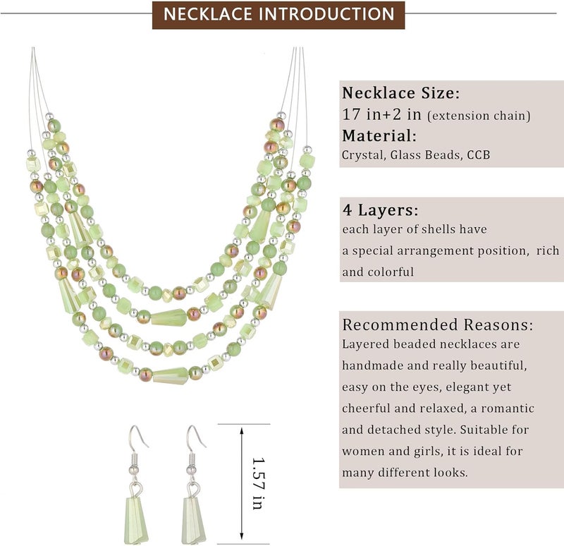 Errally Store Layered Beaded Statement Necklace Multi Strand Crystal Beads Collar Necklace and Earring Sets for Women Fashion Costume Jewelry Set Gifts for Her - Image 5